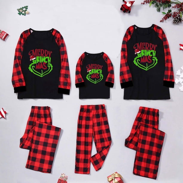 Conjuntos de pijamas navideños familiares a juego Grinch 2024, pijama de Grinch con parte superior y pantalones de pijama a cuadros, pijama de Grinch para niños y adultos para la familia, Hombres XXL