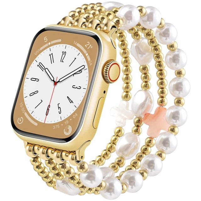 Pulsera AIRSPO dorada con cuentas, banda elástica para Apple Watch de 40 mm