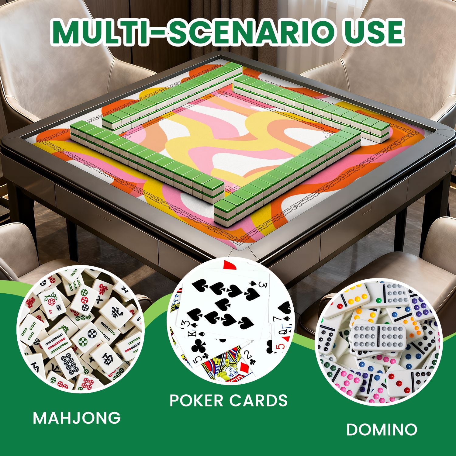 Mahjong Mat 31.5" x 31.5" Retro 60s style rainbow seamless pastel color stripes Non-Slip Noise Reduction American Mahjong Tiles Table Cover for Dominoes Poker Card Board Games Gift