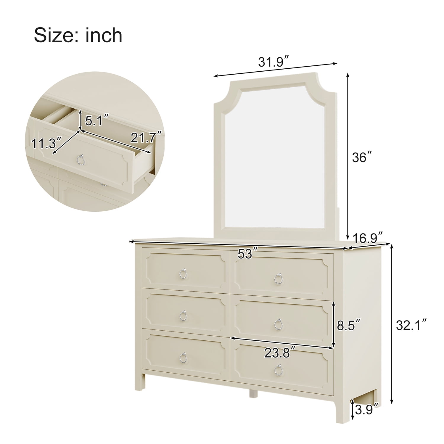 Kadyn 6 Pieces Bedroom Sets, Wood Full Size Platform Bed with Nightstand*2, Chest, Mirror and Dresser, Modern Farmhouse Platform Bed for Bedroom, White Kadyn 6 Pieces Bedroom Sets, Wood Full Size Platform Bed with Nightstand*2, Chest, Mirror and Dresser, Modern Farmhouse Platform Bed for Bedroom, White