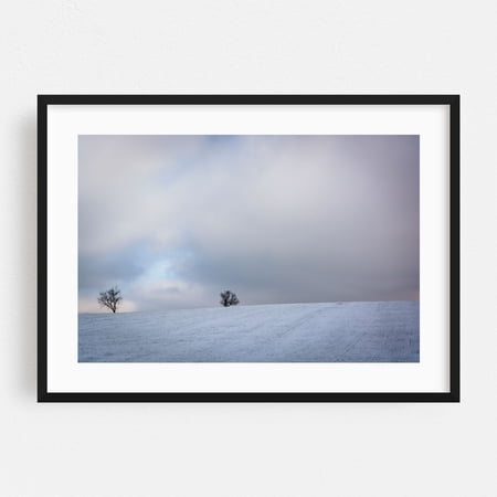 Over the Hill - Pennsylvania Photography Winter Snow Minimalist Landscape Rural Nature Scenic Black Framed Wall Art Print 5 x 7 inches
