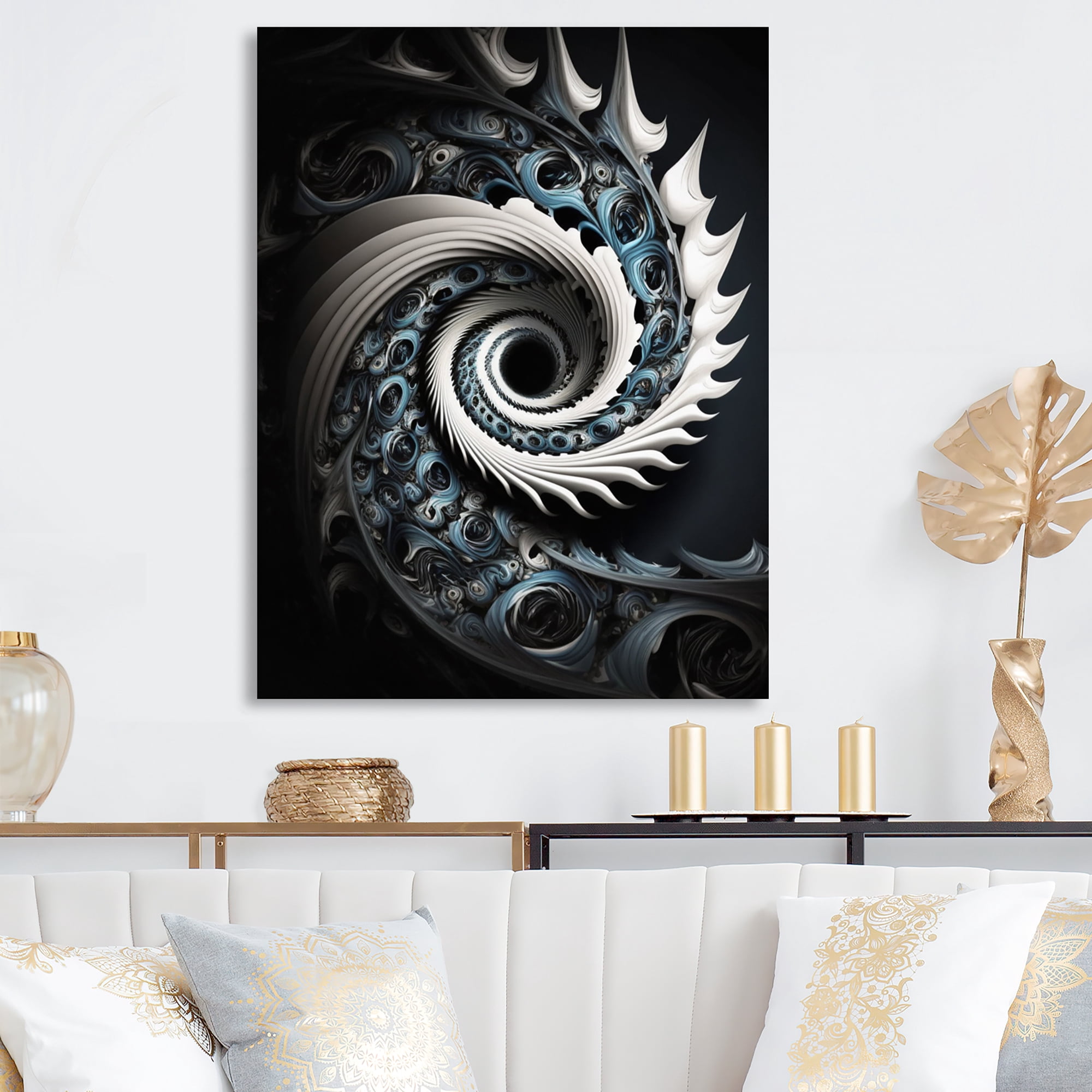 Designart Blue And White Stained Liquid Glass I Canvas Wall Art