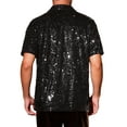 thumbnail image 3 of Lars Amadeus Sequin Dress Shirt for Men's Short Sleeve Button Down 70s Disco Costume Party Shirts 2XL Dark Black, 3 of 4
