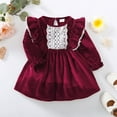 thumbnail image 4 of Fesfesfes Toddler Girls Velvet Red Dress Long Sleeve Princess Dress Christmas Birthday Party Dresses for Little Girls Fall Winter Dress, 4 of 9
