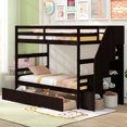 thumbnail image 1 of Costway Twin Over Twin Bunk Bed with Storage Stairs & Drawers Full-length Guardrails Brown, 1 of 10