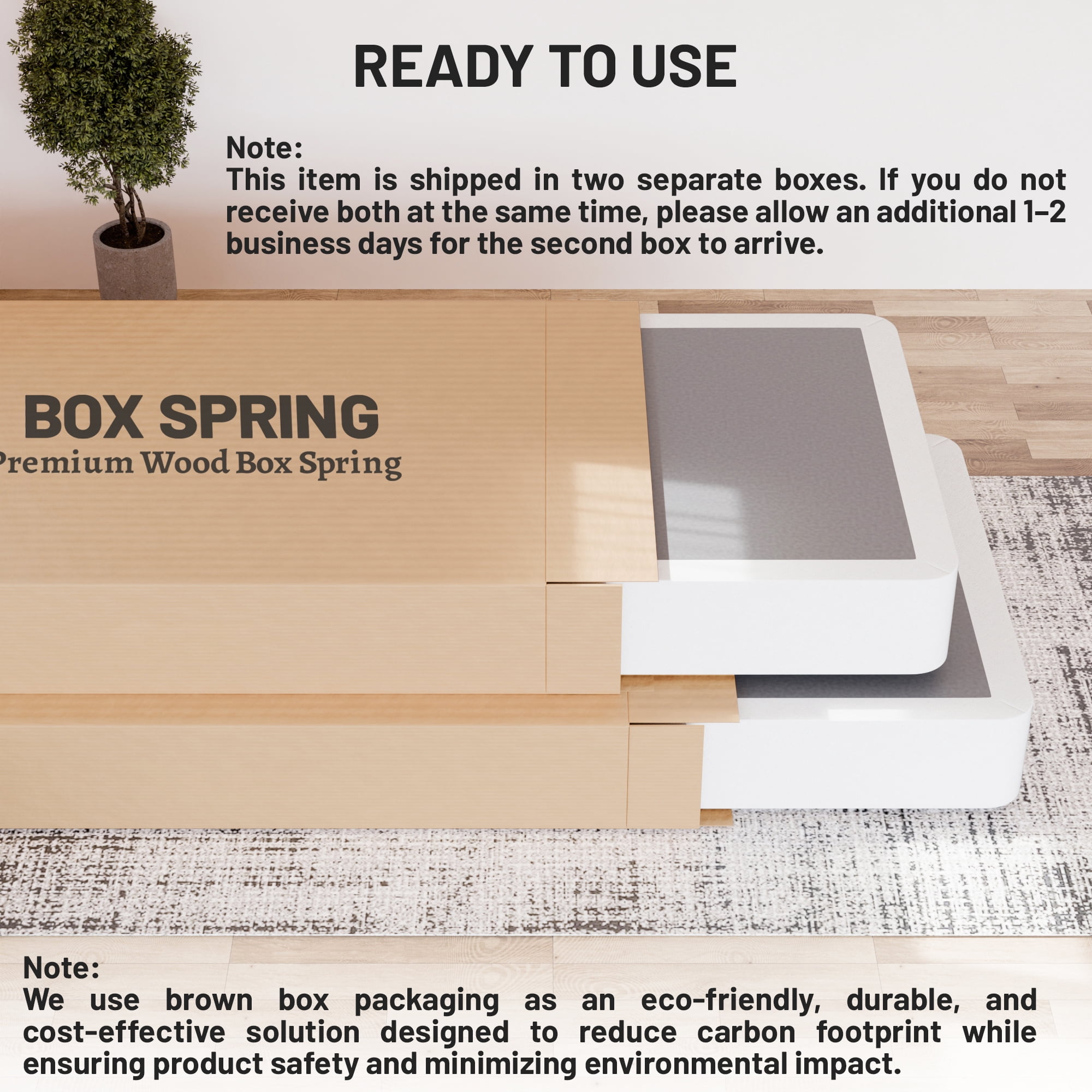 Continental Sleep, Box Spring Bed Base King(Fold) Size, 8-Inch Wood Mattress Foundation, Quiet Noise Free, 4-Pieces Under Mattress Support BoxSpring, Fully Assembled, White