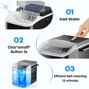 Countertop Ice Maker Portable Machine with Self-Cleaning, 26lbs/24hr, 2 Ice Sizes, Basket & Scoop, Compact Design with Handle for Kitchen, Office, Camping, Black