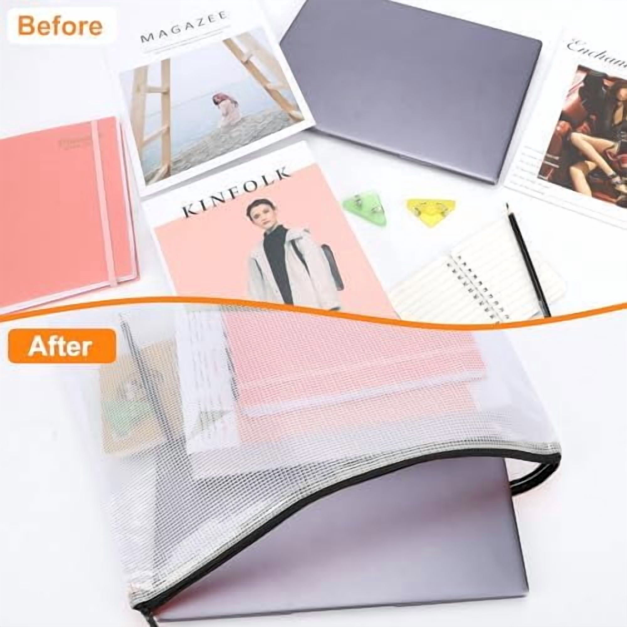 Tekola 24pcs Mesh Zipper Pouch Bags A4 Mesh Bags for Classroom Organization, Waterproof Document Zipper Pouches for Cosmetics, Travel Storage File Bags for Office Supplie (Black-A3-20PCS)