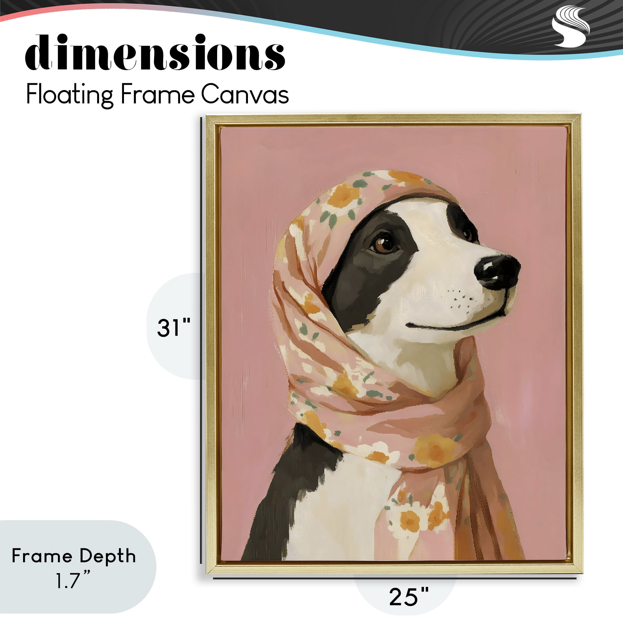 Stupell Industries Dog Babushka in Floral Scarf Gold Framed Floater Canvas Wall Art, design by The Prints Vibe