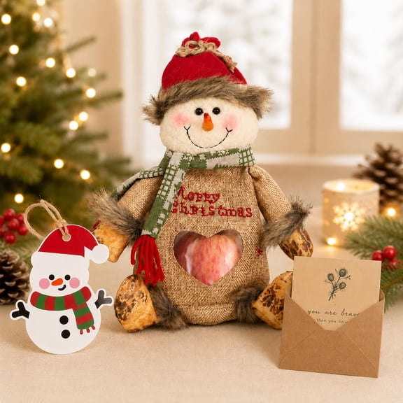 Christmas Gift Bags Zipper Design, Large 3D Felt Apple Fabric Bags with Snowman, Santa & Elk – Reusable Holiday Gift Holders for Parties & Seasonal Decor
