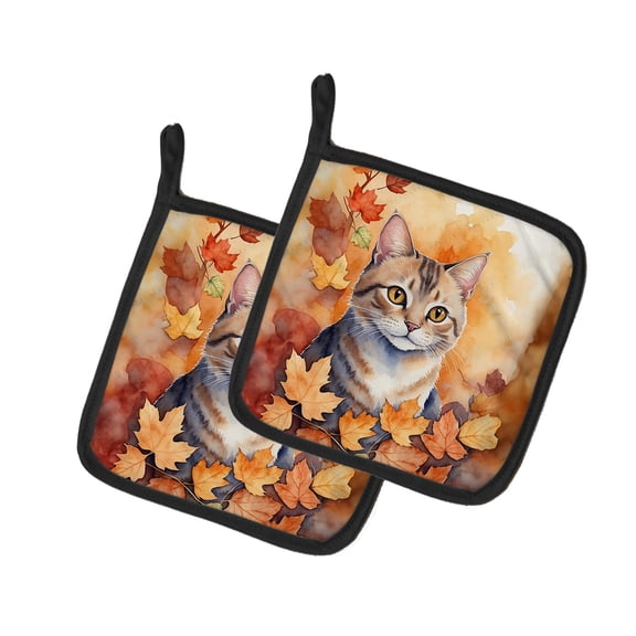 Carolines Treasures DAC7162PTHD 7.5 x 7.5 in. Raas Cat in Fall Leaves Pot Holders - Set of 2