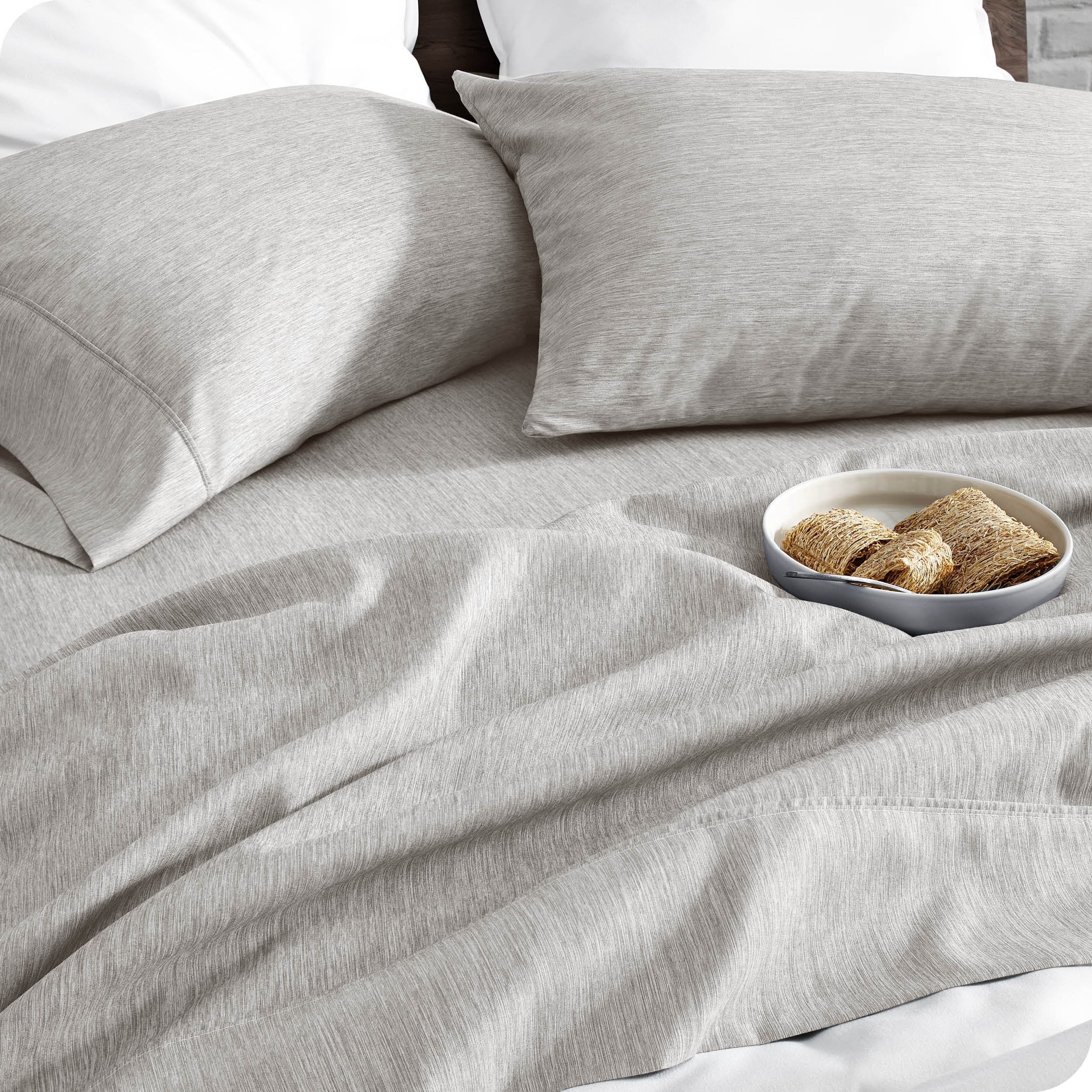 Bare Home Heathered Pewter Cationic Microfiber Sheet Set, Wrinkle Resistant, Deep Pocket, Twin XL
