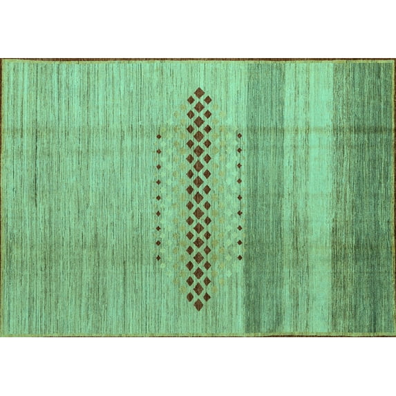 Ahgly Company Machine Washable Indoor Rectangle Abstract Turquoise Blue Modern Area Rugs, 5' x 7'