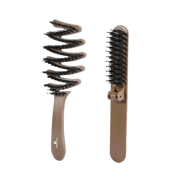 Hair Brush Set, 2PCS Boar Bristle Brush and Foldable Hair Brush for Women and Men Pocket Travel Small Size