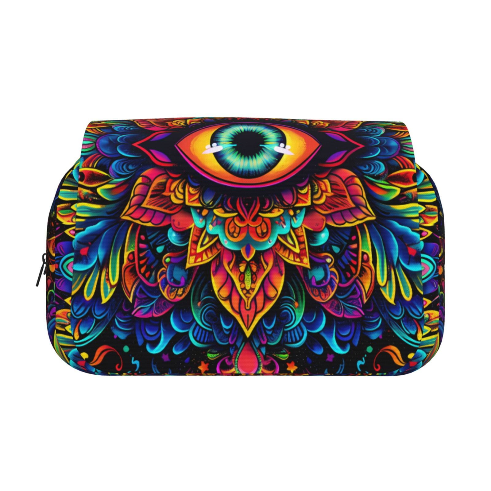 Rateoe Vibrant Psychedelic Eye Pattern Double Clamshell Pen Case, Storage Organizer with Two Zipper Compartments– Holds Up to 50 Pencils & Pens