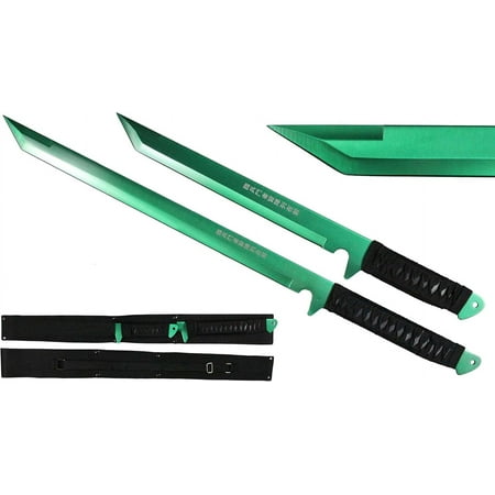 2 PC 27 Ninja Machete Sword Zombie Tactical Survival Katana Durable Knife Set (Green)