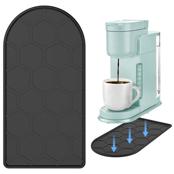 Silicone Coffee Mat,15.8"x 7.8"in Bar Mat for Countertop,Heat-Resistant,Non-Slip,Leak-Proof,Fit for Coffee Maker/Espresso Machine-Black