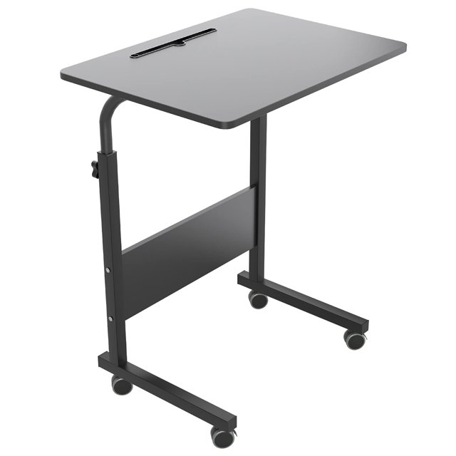 soges Chariot de Bureau Roulant pour Ordinateur Portable Hauteur Réglable 23.6 Pouces Table d'Appoint Mobile avec Fente pour Tablette Table Portable pour Canapé Lit Noire