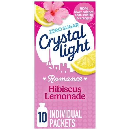 Crystal Light Drink Mix, 10 Individual Packets, Hydration for Book Lovers and Romance Readers, Hibiscus Lemonade Natural Flavor with Other Natural Flavor, Zero Sugar, No Artificial Dyes, 0.14 oz