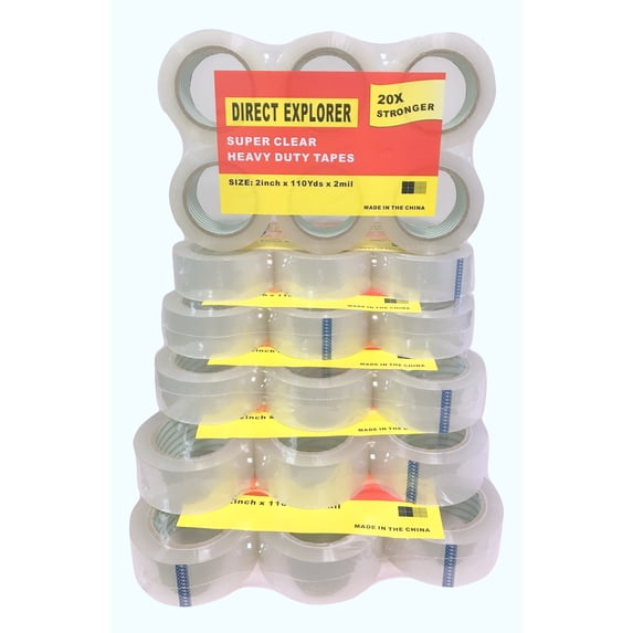 Direct Explorer Brand - Premium Carton Packing Tape 110 yards, by 2"wide and 2mil Thickness - Clear - 36 Rolls Refill Pack