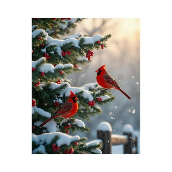 Paint by Numbers Kit for Adults, Red Birds Snowy Pine Scene Paint by Numbers, Easy Paint by Numbers Kit for Adults Beginner, DIY Adult Paint by Number Kits on Canvas, Home Decor
