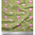 thumbnail image 1 of Soimoi Green polyester Crepe Fabric Pink Flower & Check Print Fabric by The Yard 42 Inch Wide, 1 of 5