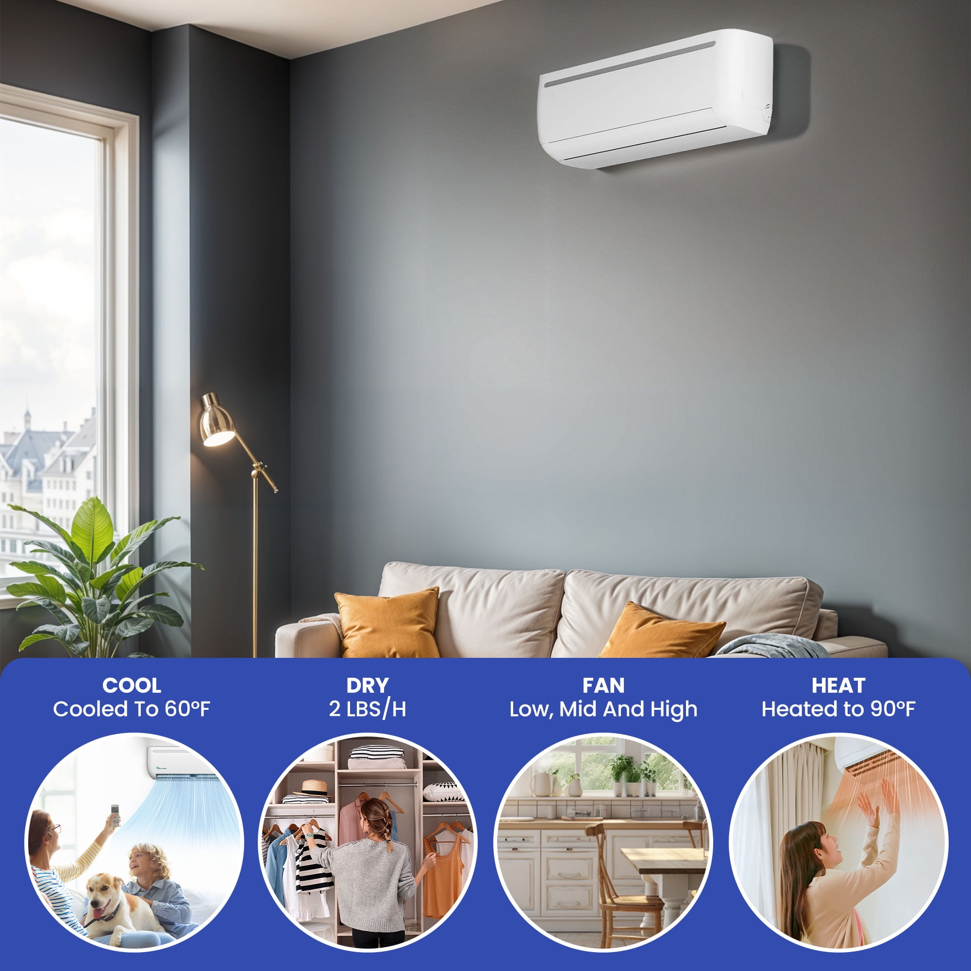 Uforic 12000 BTU Mini Split Air Conditioner Heat Pump System, Wifi Enabled 17 SEER2 208-230V Ductless AC Cool Up to 750 Sq. Ft, Compatible with Alexa, R32 Refrigerant & Installation Kit, White