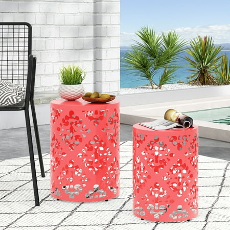 Soto Metal Outdoor Side Tables, Set of 2, Dark Coral