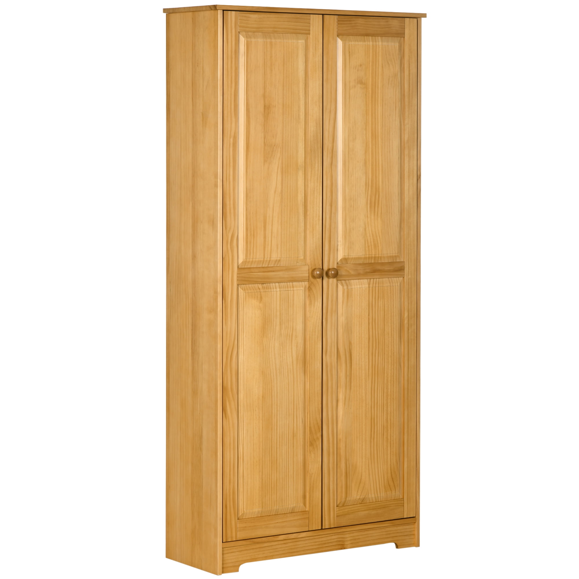 HOMCOM 67" Pinewood Kitchen Pantry Storage Cabinet, Freestanding Cabinets with Doors and Shelf Adjustability, Soft-Close Mechanism, Brown