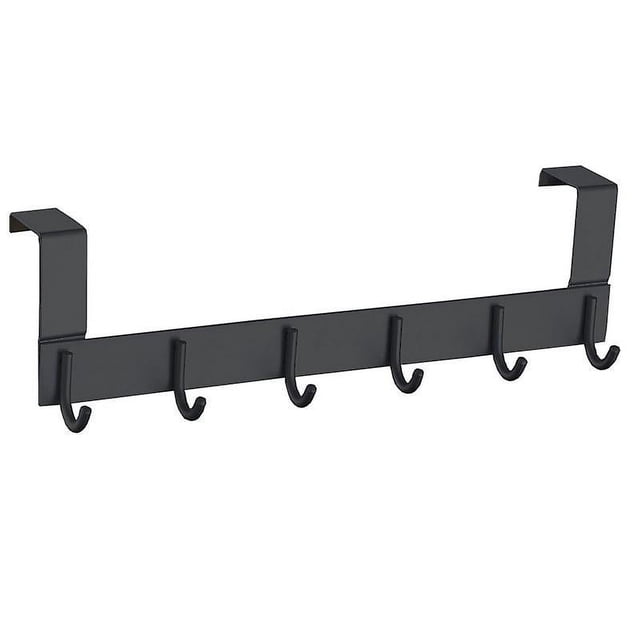 Perchero para puerta, Perchero negro de acero inoxidable, 6 ganchos para puerta de cocina, baño y dormitorio
