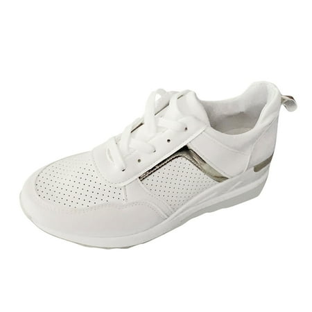 

HGWXX7 Womens Summer Lace-up Round Toe Breathable Platform Casual Sneakers Shoes For Women White 37
