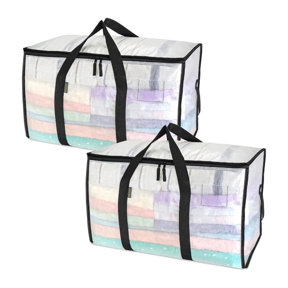 2-Pack Clear Moving Bags, Oversized Storage Totes with Reinforced Handles