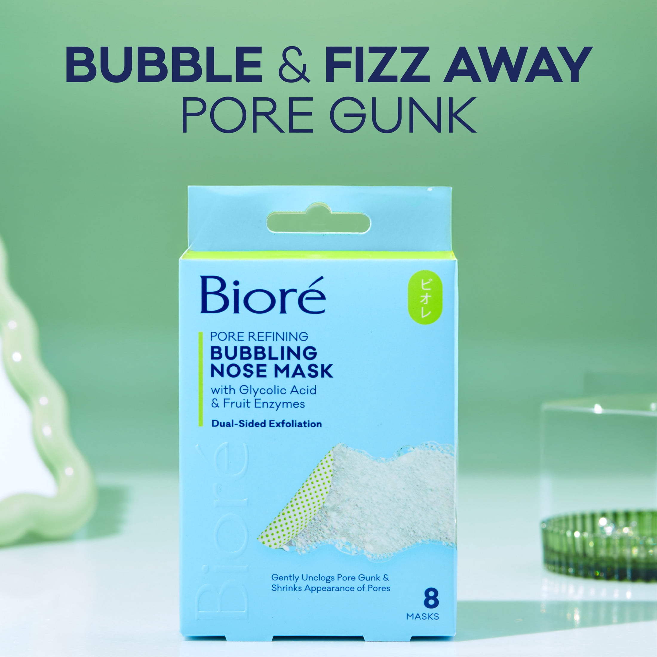 Biore Pore Refining Bubbling Nose Mask, Exfoliant for Face, Pore Cleansing Mask, 8 Count