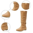 thumbnail image 5 of Womens Slouch Knee High Boots with No Heels Winter Fall Casual Ruched Leather Flats Wide Calf Tall Boots Khaki Size 9, 5 of 7