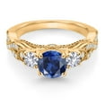thumbnail image 2 of Gem Stone King 18K Yellow Gold Plated Silver Blue Created Sapphire White Created Sapphire and White Moissanite Engagement Ring for Women (1.53 Ct, Gemstone September Birthstone, Round 6MM, Size 7), 2 of 4