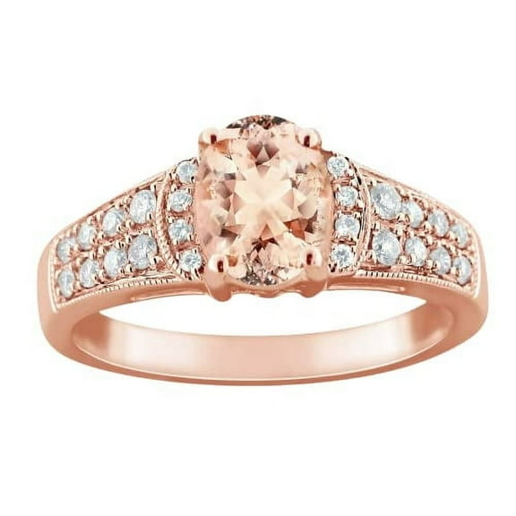HeartsAndYou 2ct Oval Cut Natural Peach Morganite Ring 14k SOLID Rose Gold Moissanite Accents