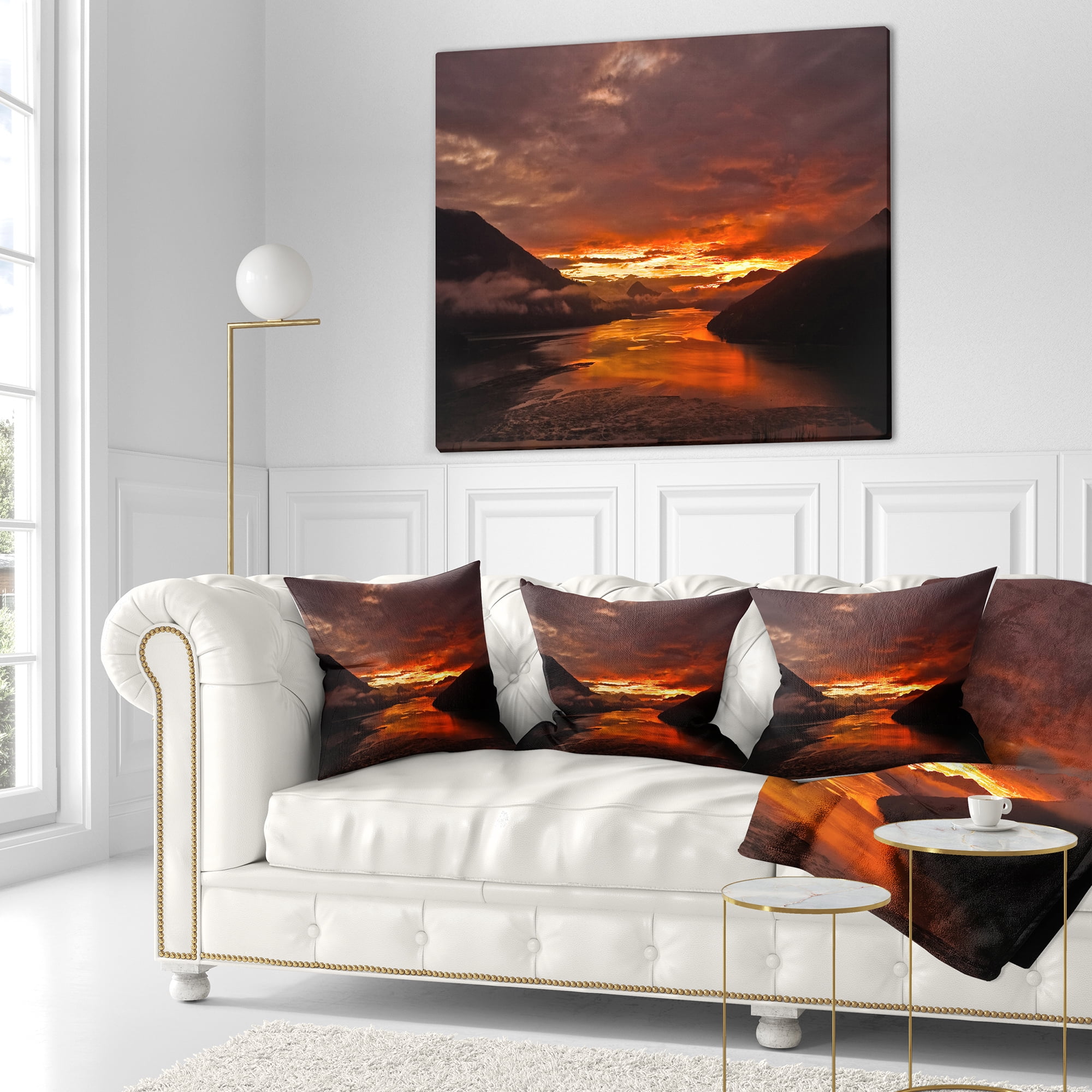 Designart Sunrise in Cloudy Day New Zealand - Landscape Photography Throw Pillow - 18x18