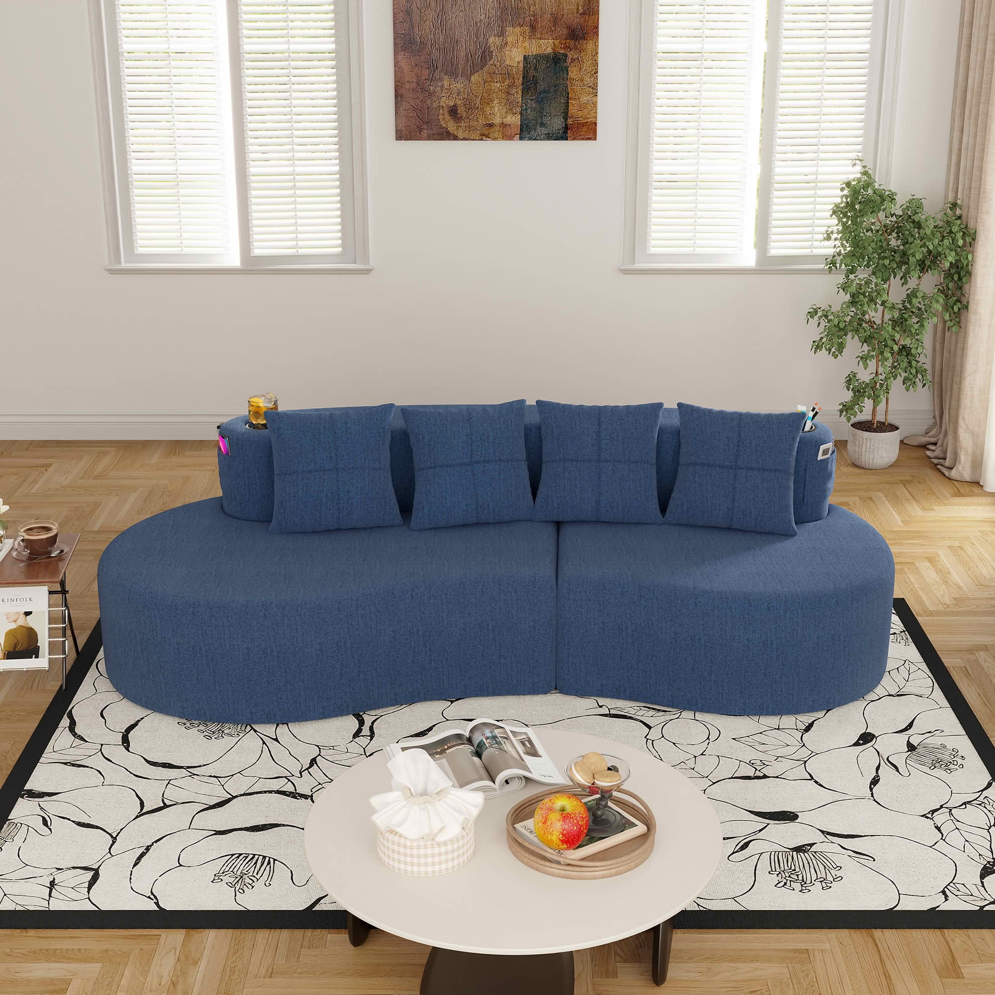 MAYEERTY Curved 3-Seat Modular Sectional Sofa, Minimalist Half Moon Chenille Couch for Living Room & Apartment