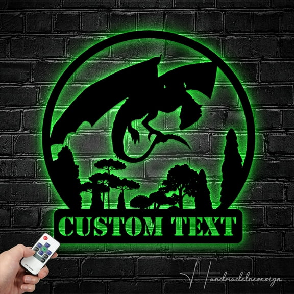 Handmadetneonsign Personalized Dragon Name Sign Decoration For Room, Flying Dragon Metal Art