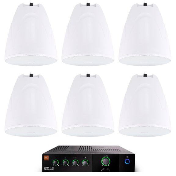 JBL CSMA 1120 Commercial 70v Amplifier (6) White 6.5" Hanging Pendant Speakers