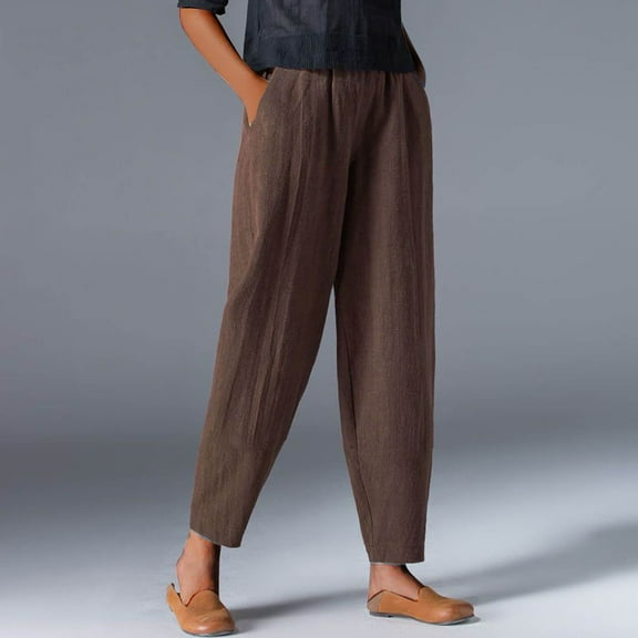 Viadha Womens Sweatpants Pocket Summer Elastic Casual Solid Color High Waist Thin Straight Leg Casual Pants