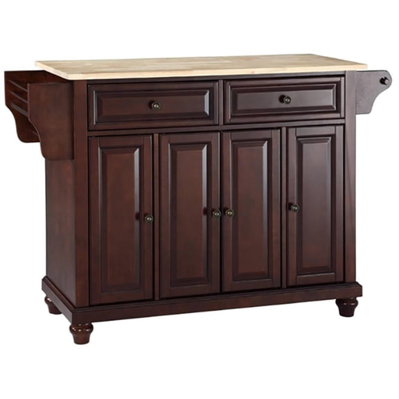 CAMBRIDGE NATURAL WOOD TOP KITCHEN ISLAND IN VINTAGE MAHOGANY FINISH
