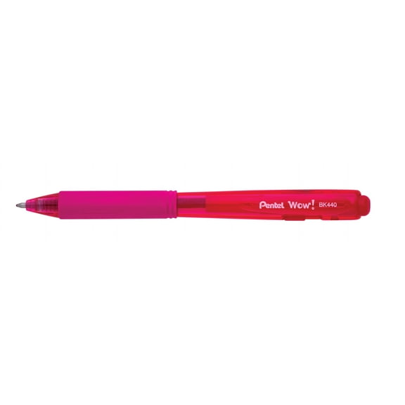 Pentel Wow Retractable Ballpoint Pen, (1.0mm) Medium Line, Pink Ink