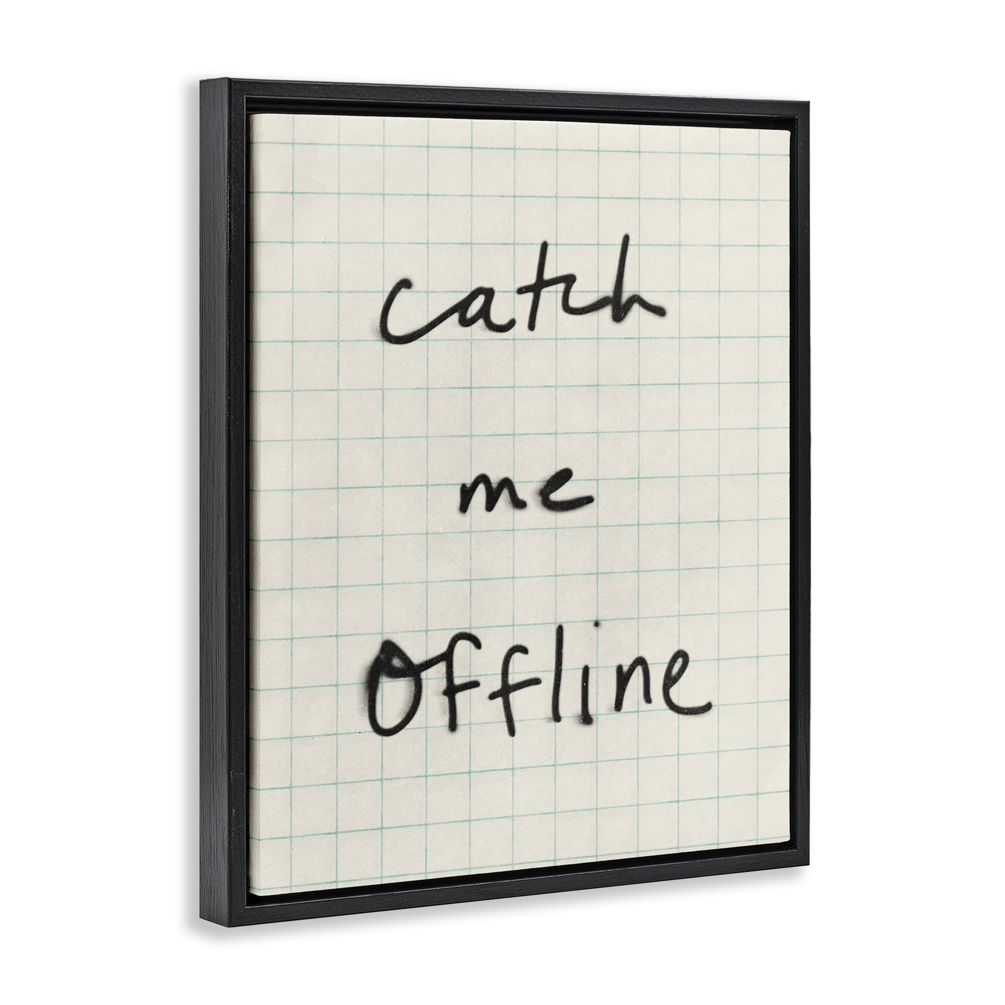 Stupell Industries Catch Me Offline Scrawl Black Framed Floater Canvas Wall Art, design by Victoria Barnes