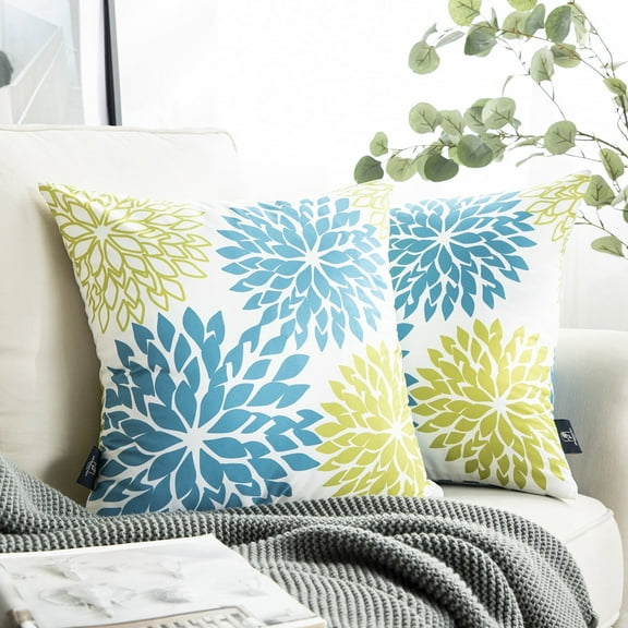 New Living Large Flower Collection Floral Print Decorative Pillow Cover - Modern Botanical Throw Pillow Cover for Sofa, Bed, Chair, Blue, 18 x 18, 2 pack