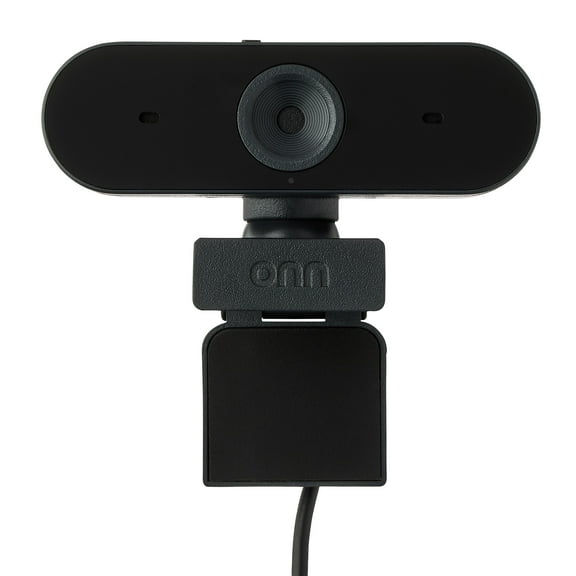 onn 4K Webcam with Autofocus and Swivel Head, Built-in Dual Mics, Privacy Cover, Greystone
