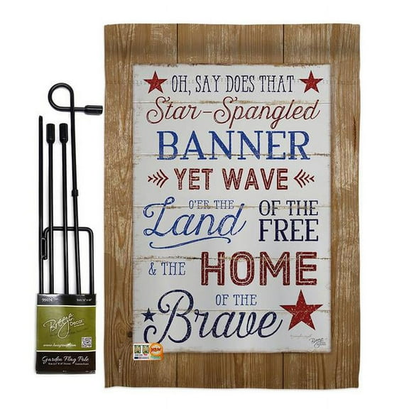 Breeze Decor BD-PA-GS-111086-IP-BO-D-US18-SB 13 x 18.5 in. Star Spangled Pride Americana Patriotic Vertical Double Sided Mini Garden Flag Set with Banner Pole