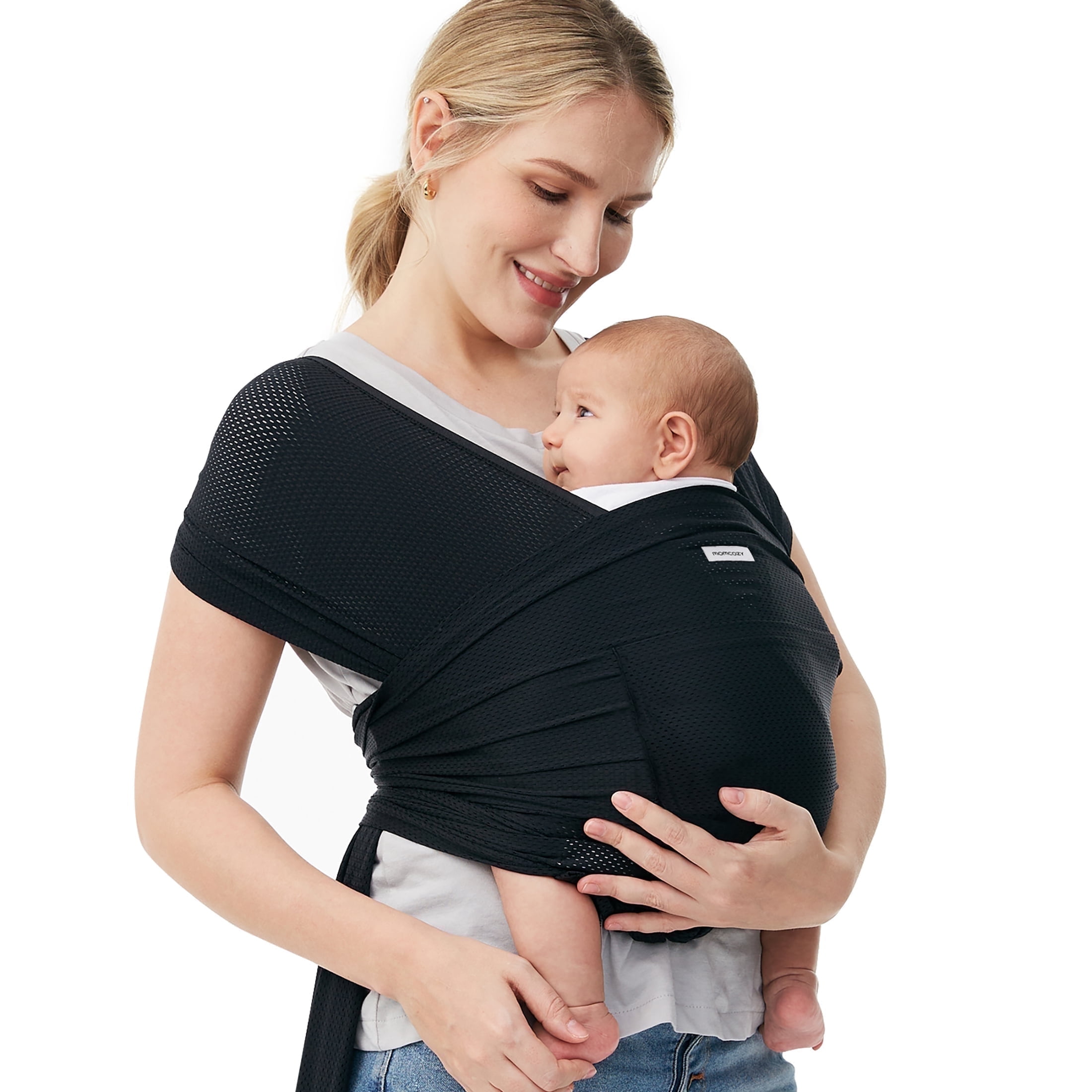 Momcozy Baby Wrap Carrier, Easy to Wear Baby Carrier Sling Newborn to Toddler 8-35lbs, Lightweight Adjustable Hands Free Baby Sling, Black