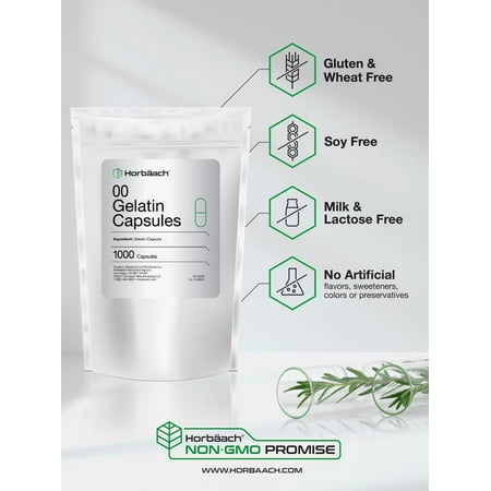 Clear Empty Capsules Size 00 | 1000 Gelatin Capsules | Resealable Bag | Non-GMO, Gluten Free | By Horbaach