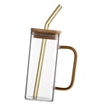 thumbnail image 2 of Square Mug,Glass Mug Square 400ml Drinking Glass Cups,Cup with Lids and Straws Handle,Drinking Glass Bottle Transparent Drinkware,Heat Resistant clear Teacup Reusable,Juice Beverage E, 2 of 8